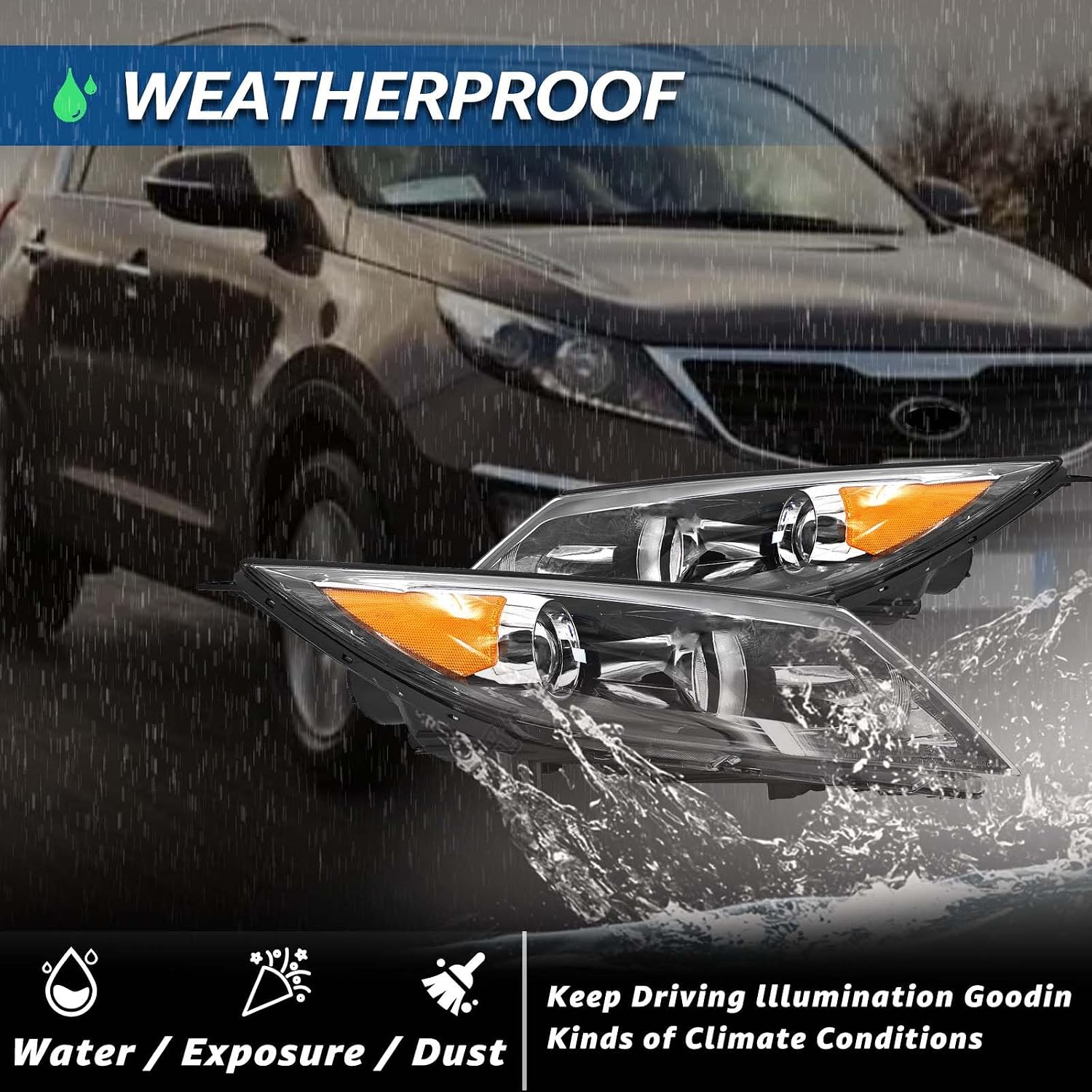Headlight Assembly Compatible with Kia Sportage 2011 2012 Left Right Pair of Halogen Headlamp Replacement 92101-3W050 92102-3W050 KI2502148 KI2503148