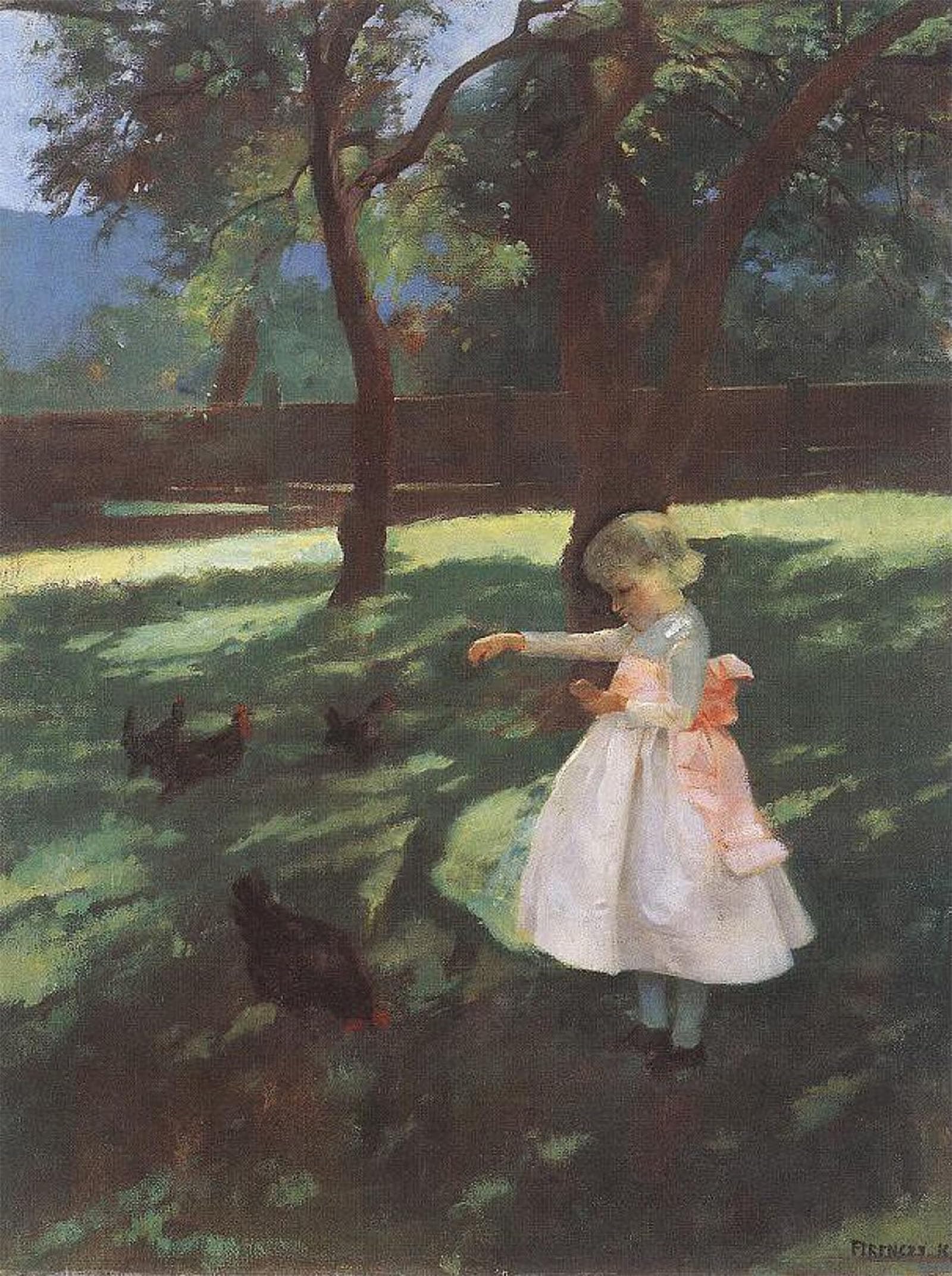 ARTXLXXBN Famous Print Painting Colorful Art Print Feeding the Chickens by Károly Ferenczy Canvas Art Decorations for Home Decor 60x90cm