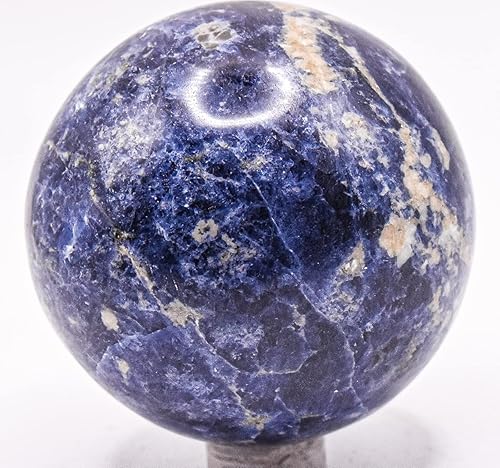 Miniatura 4 de Sodalita azul intenso de 2.3 pulgadas, 8.64 oz, incluye cuarzo y feldespato, esfera pulida, piedra preciosa natural, decoración mineral