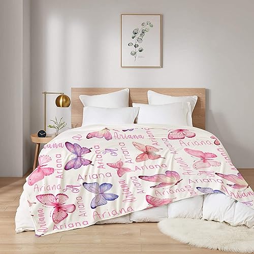 Miniatura 6 de Manta personalizada con nombre de mariposa para bebé, niñas, niños, adolescentes y adultos, mantas de cumpleaños o Navidad, baby shower