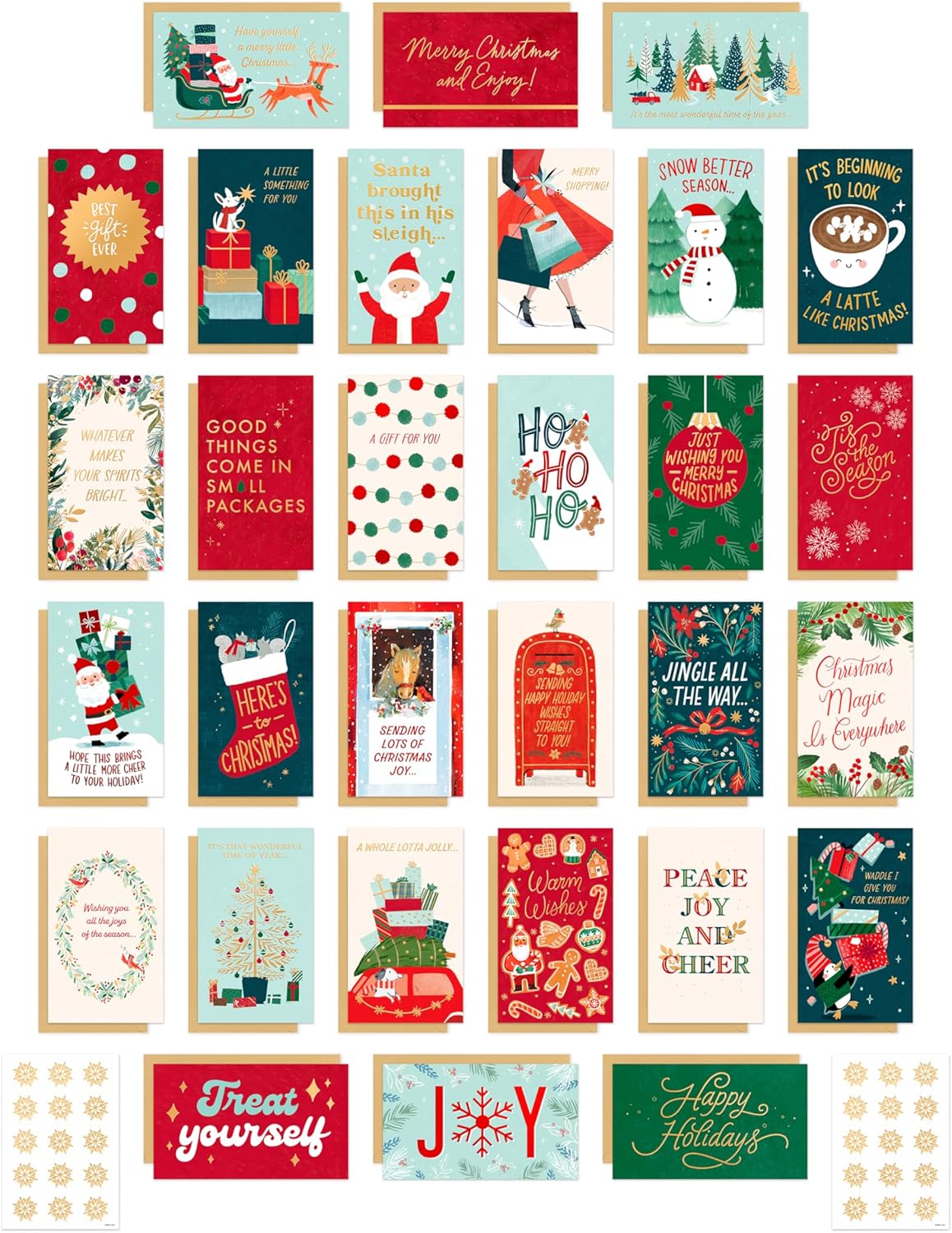 American Greetings Christmas Cards with Envelopes, Money Gift Card Holder, Red, White and Green Christmas Bundle (30-Count)