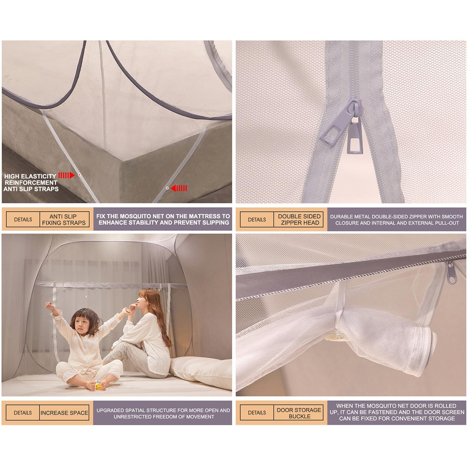 Mosquitera Cama, Mosquitera Cama Matrimonio con Cremalleras, Doble Puerta Mosquitera Plegable, Mosquitera Viaje Portatil, Mosquito Net para Habitaciones, Dormitorios, Camping,02-1.2 * 2m