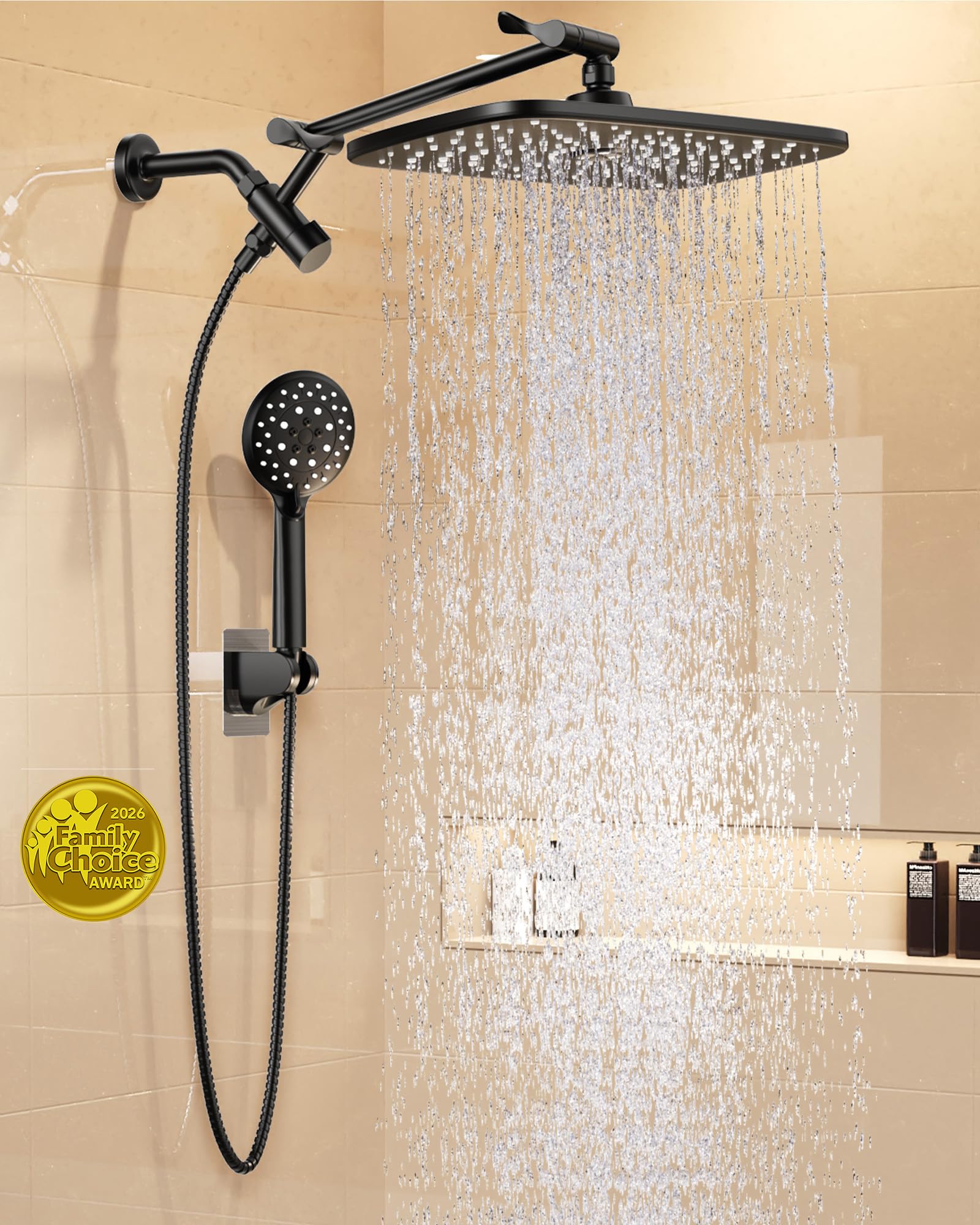 veken 11.8" rain shower head with handheld, family's choice award, high pressure handheld shower heads with multi spray modes, rainfall combo with extension arm,detachable dual shower, matte black