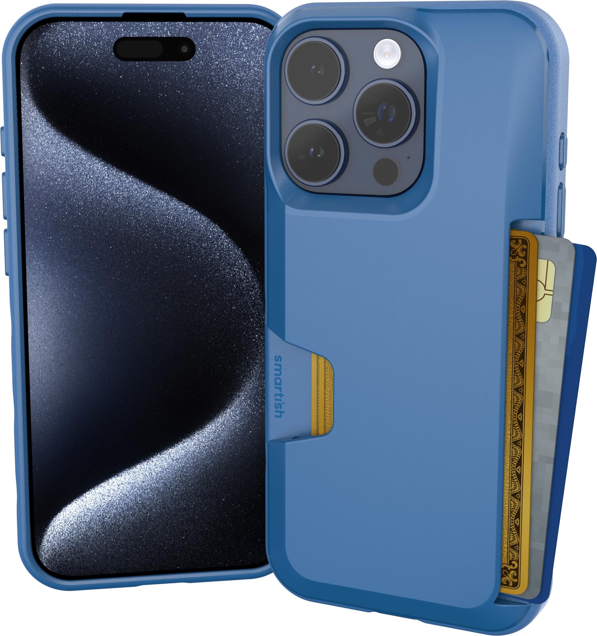 iPhone 15 Pro Wallet Case - Wallet Slayer Vol. 1 [Slim + Protective] Credit Card Holder - Drop Tested Hidden Card Slot Cover Compatible with Apple iPhone 15 Pro - Blues on The Green
