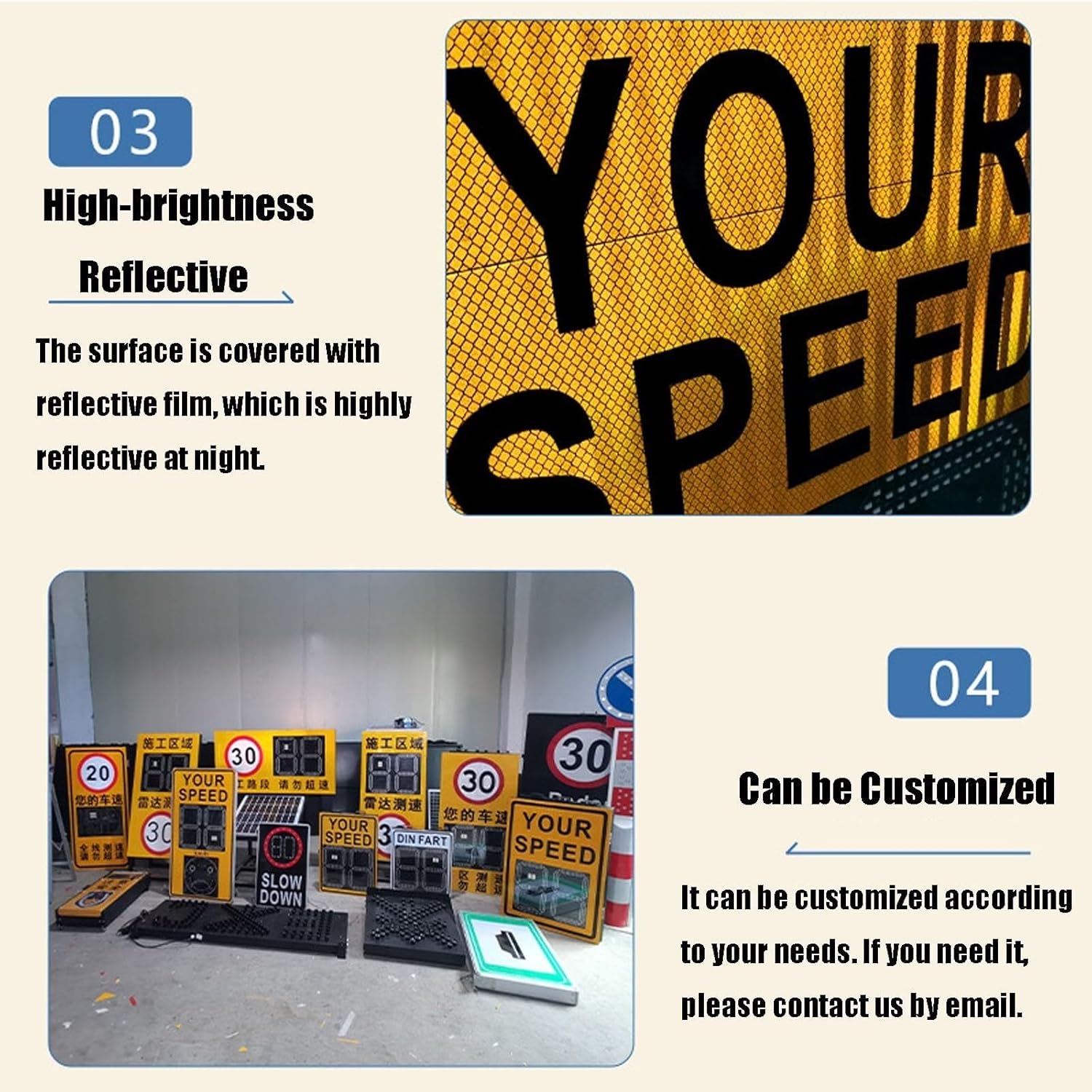 LED Radar Feedback Sign Traffic Warning Board Speed Display, Solar Limit