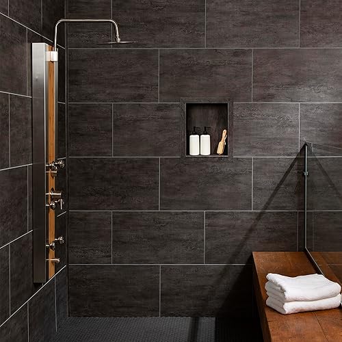 Miniatura 3 de Palisade Azulejos de vinilo entrelazados impermeables para pared, cocina o baño, 25.6 x 14.8 pulgadas, color pizarra cenicienta (paquete de 8)