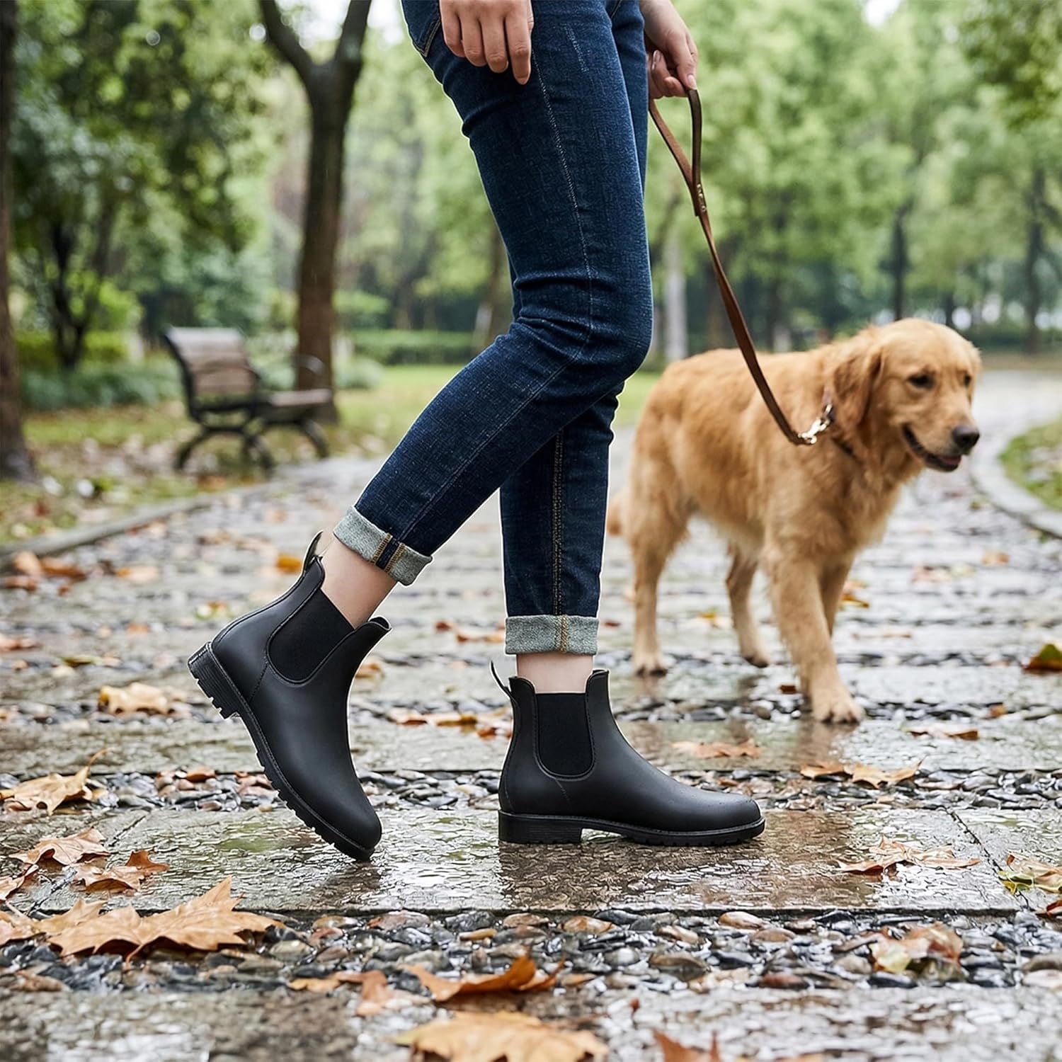 Women's Short Rain Boots Waterproof Anti Slip Rubber Ankle Chelsea Booties