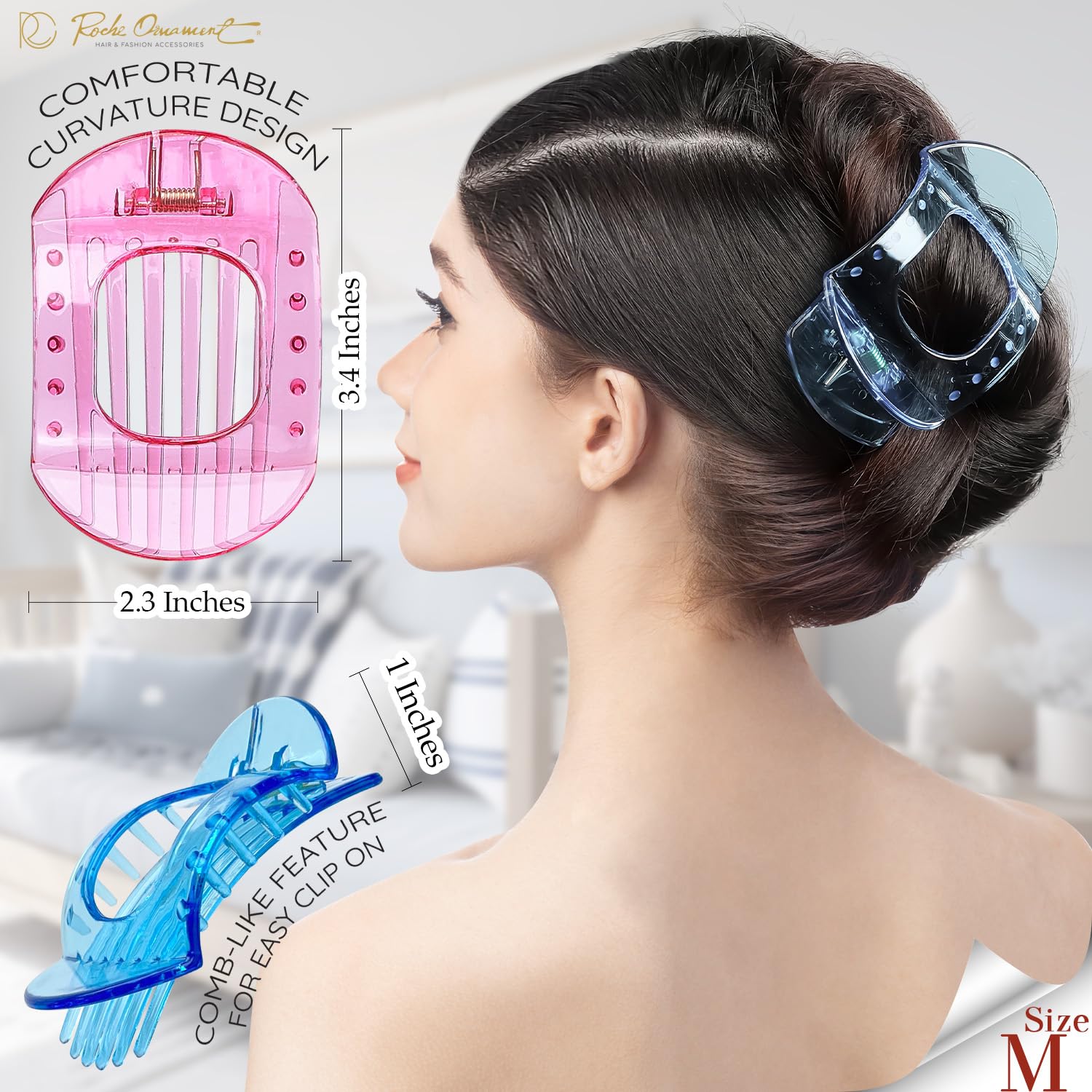 RC ROCHE 6 Pcs Flat Claw Hair Clips for Women Thick Hair French Round Duckbill Square Secure Strong Hold Grip Clamps Barrettes Curved No Slip No Crease Plastic Styling Cute - Image 3