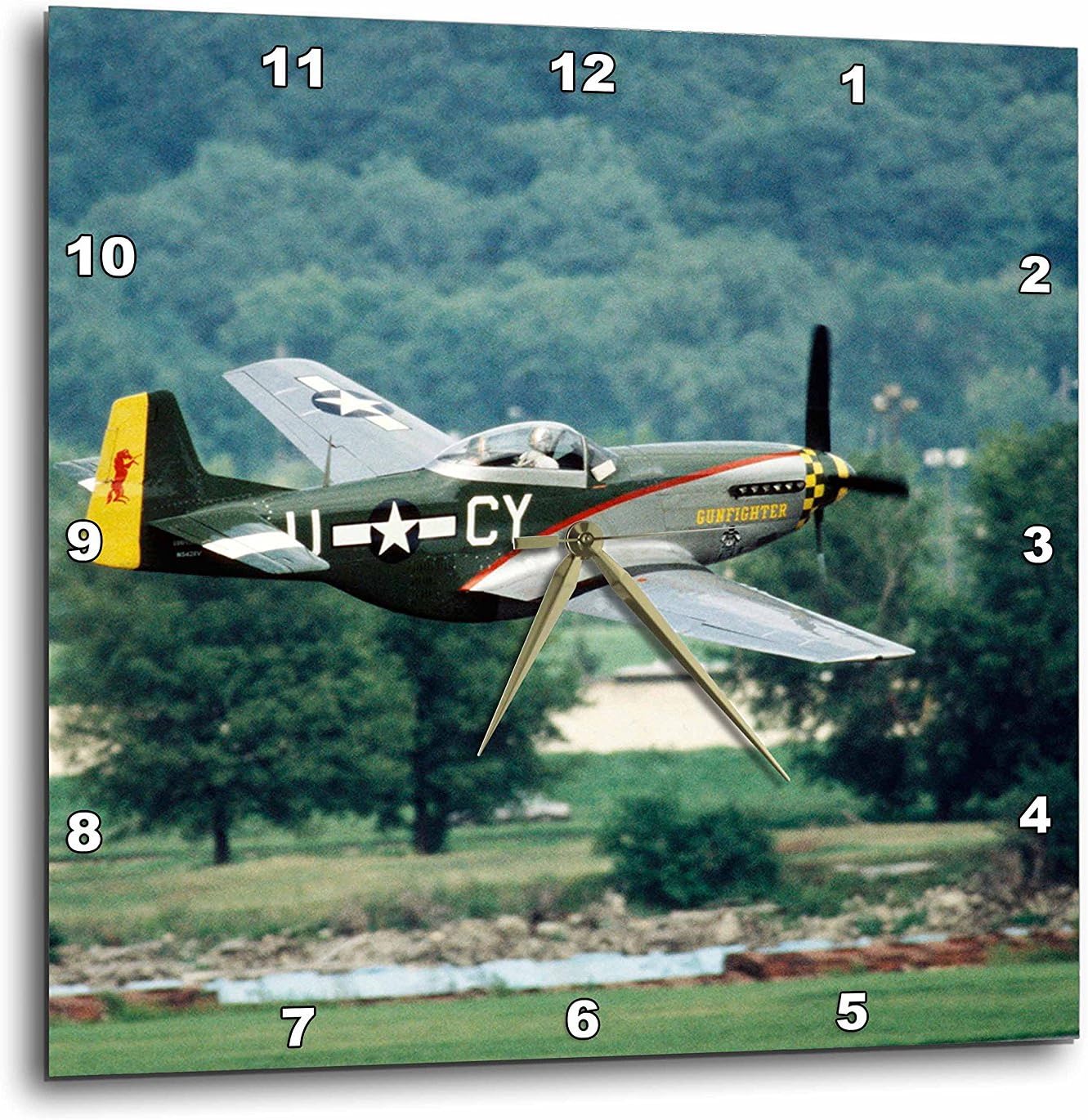 3dRose DPP_91303_3 North American P-51 D Mustang, War Plane - US24 BFR0082 - Bernard Friel - Wall Clock, 15 by 15-Inch