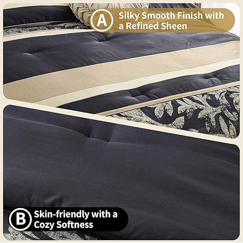 Miniatura 5 de SahSahCasa Juego de edredón Queen de 7 piezas, juego de ropa de cama de lujo sedoso reversible y esponjoso, juego de cama Queen suave, cama en una