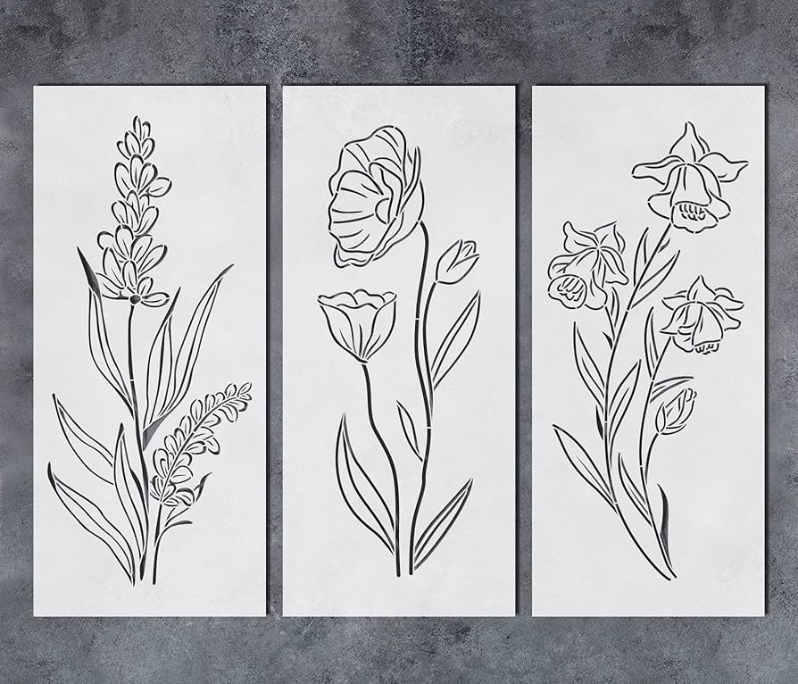 Amazon.com : GSS Designs Tall Wildflower Stencils for Painting Large Flower 7x16Inch Flowers Stencil Bouquet Painting Stencils for Wood Wall Canvas : Arts, Crafts & Sewing