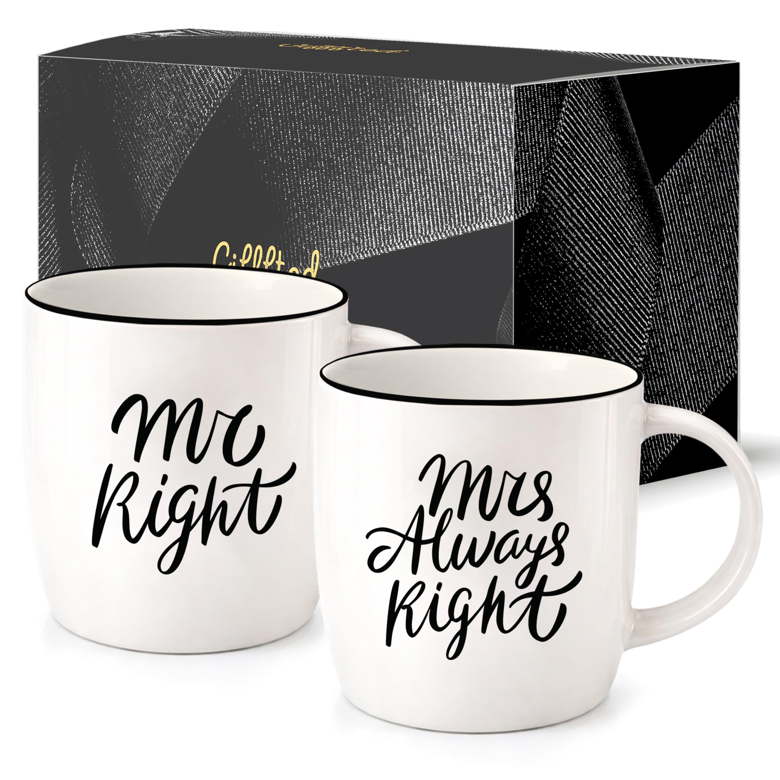 Gifffted Mr Right Mrs Always Right Mugs, Cadeau De Mariage Unique Pour le Couple,cadeaux Pour Fiançailles,anniversaire, Mariée et le Marié, Cadeaux de Noël, Ensemble À Café, Original Couples Tasses