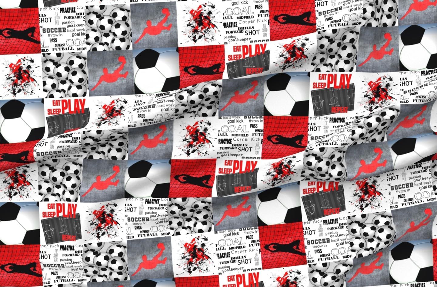 Spoonflower Fabric - Sports Soccer Cheater Quilt Patchwork Goalie Ball Team Futball Faux Printed on Minky Fabric by The Yard - Sewing Baby Blankets Quilt Backing Plush