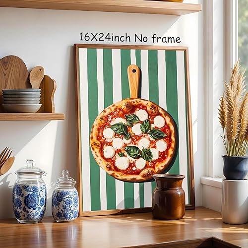 Miniatura 4 de Arte de pared verde Funky Retro Pizza Póster Vintage Cocina Comida Impresión Elegante Comida Cocina Cocina Moderno Arte de pared Arte de cocina Arte