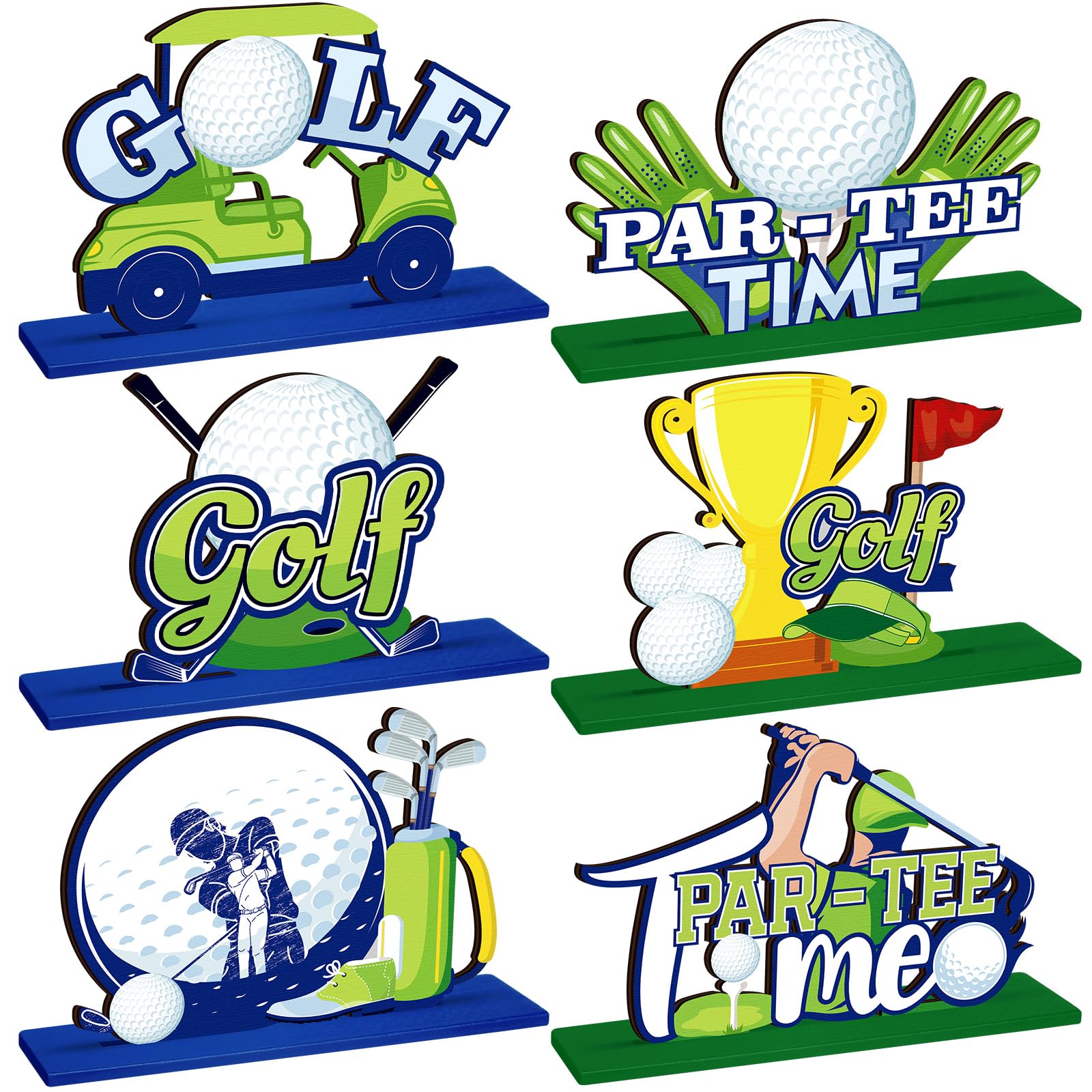 Suzile 6 Pieces Golf Party Decorations Golf Birthday Wooden Centerpieces for Tables Cake Topper Masters Birthday Baby Shower Sport Themed Party Decor