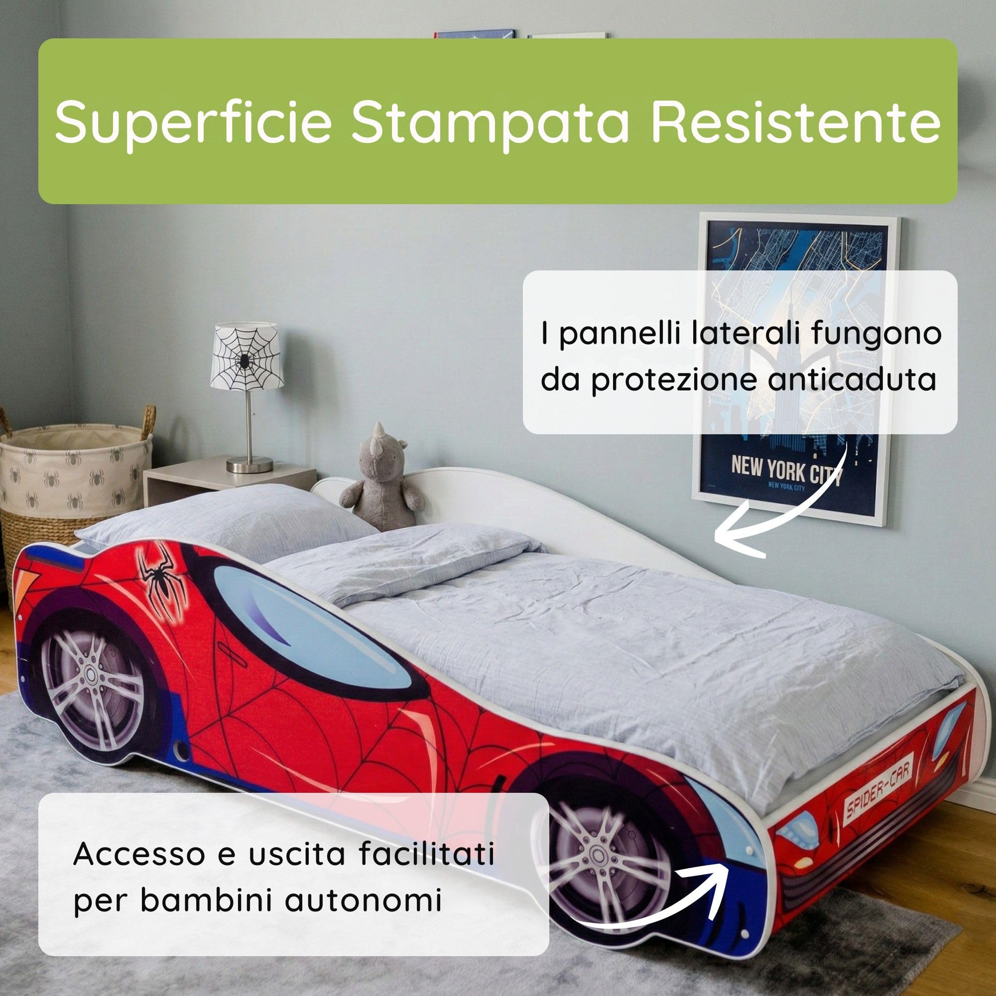 Kids Collective Letto per bambini, letto per ragazzi, 70x140 | 80x160 con anticaduta | Letto da gioco per bambini pilota da corsa da 3 a 10 anni