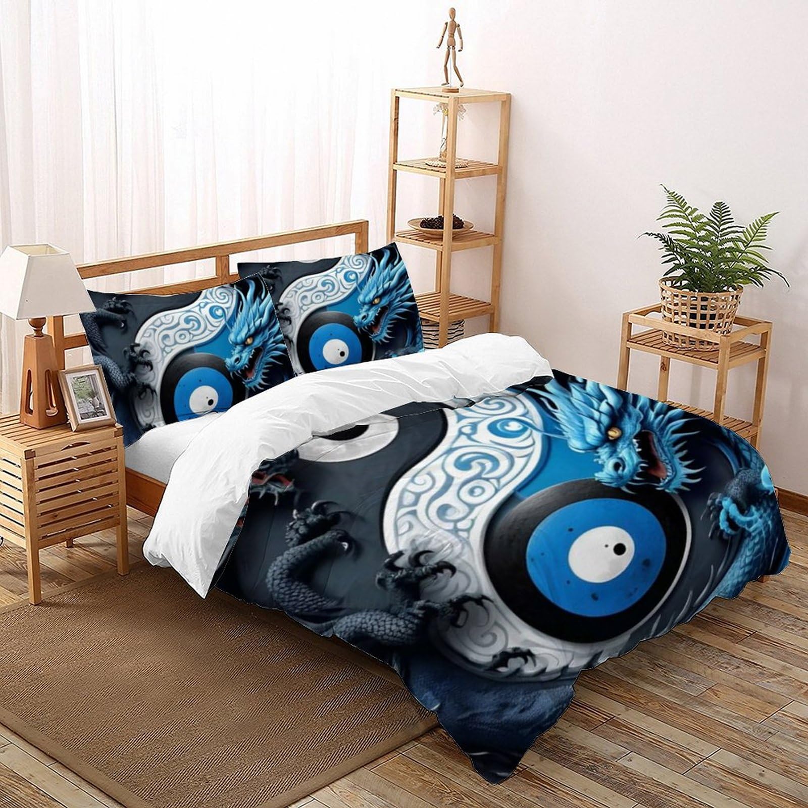 Housse de couette double dragon et animaux pour lit 2 personnes