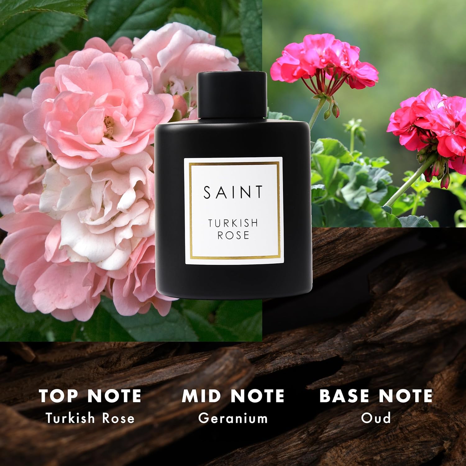 SAINT Reed Diffuser, Aromatherapy Diffuser Set with Scent Diffuser Sticks, Long-Lasting Oil Diffuser in Matte Black Glass Jar, Aroma Diffuser for Home, Bedroom, or Bathroom, 5oz, Turkish Rose