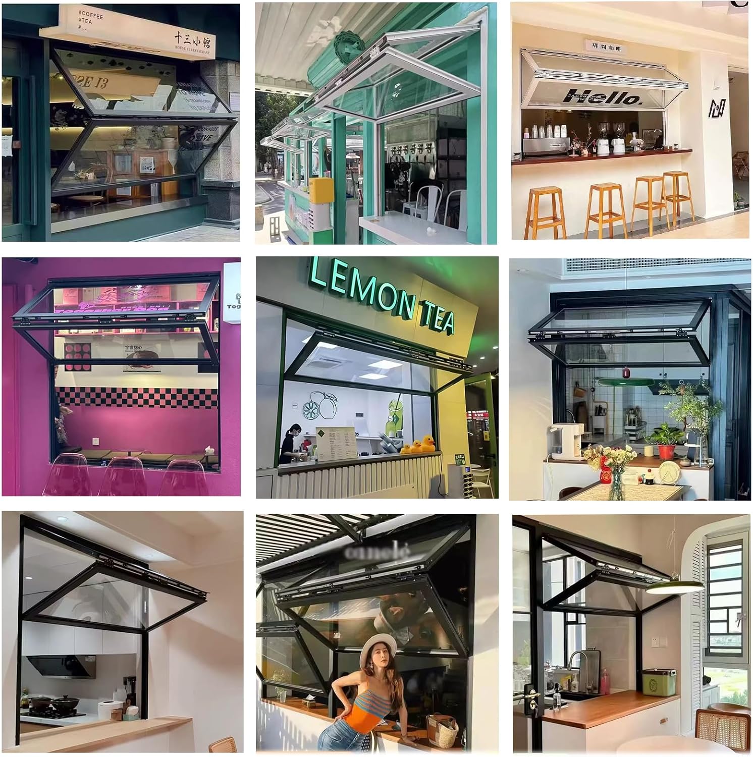 Embedded Bracket Double-Hung Service Window, Folding Sliding Aluminum Frame Window, 5mm Tempered Glass, 32x36in,Suitable for Food carts, Coffee Shops, Vending Machines, and Custom