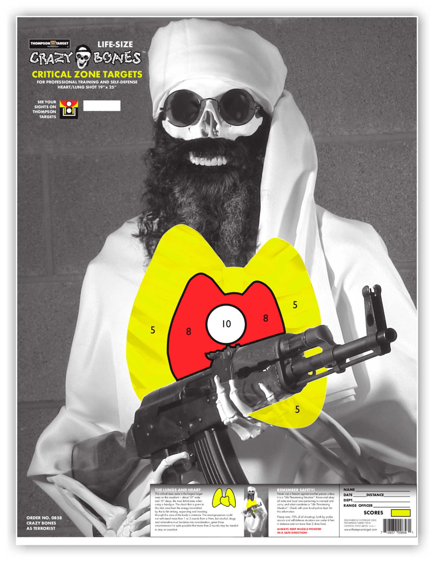 Crazy Bones Terrorist Situational - Paper Gun Range Shooting Targets 19x25 Inch (5 Pack)