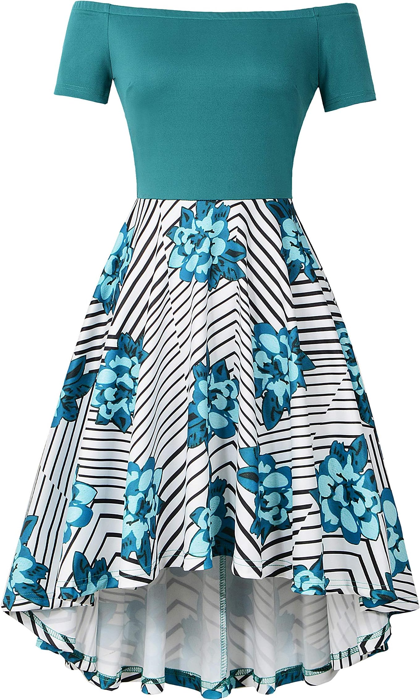 CUQY Dresses for Teens Formal Off The Shoulder Short Sleeve High Low Hem Dress (Blue, M) …