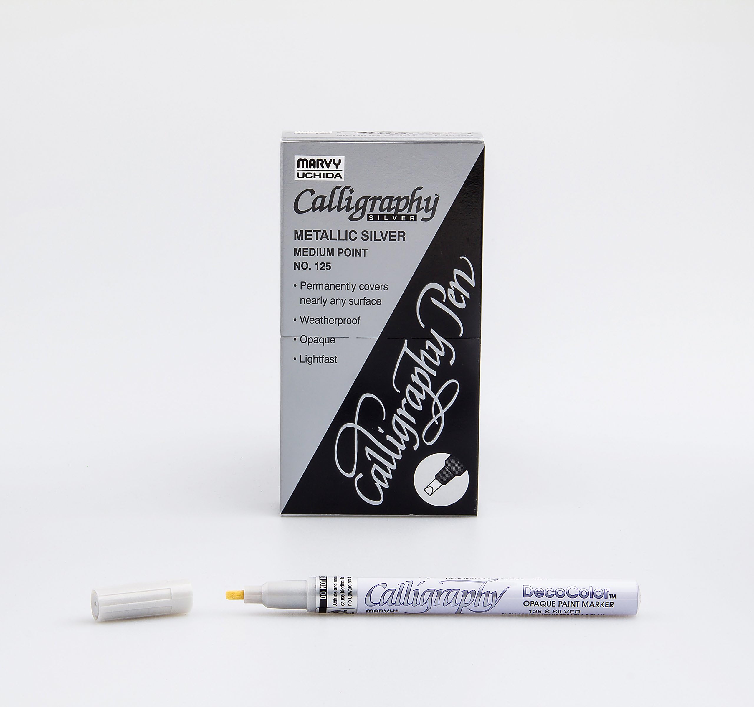 UCHIDA Calligraphy Paint Marker,Chisel Tip,Flat 2mm Nib,Silver (UCH125SSLV)