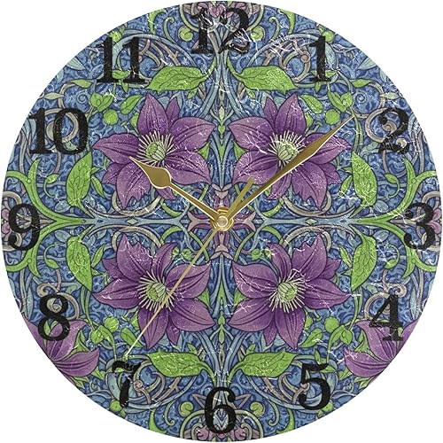Miniatura 5 de KLL Retro Clematis William Morris Pattern 10 Inch Round Home Wall Clock Silent Creative for Bathroom School Home reloj de pared para cocina