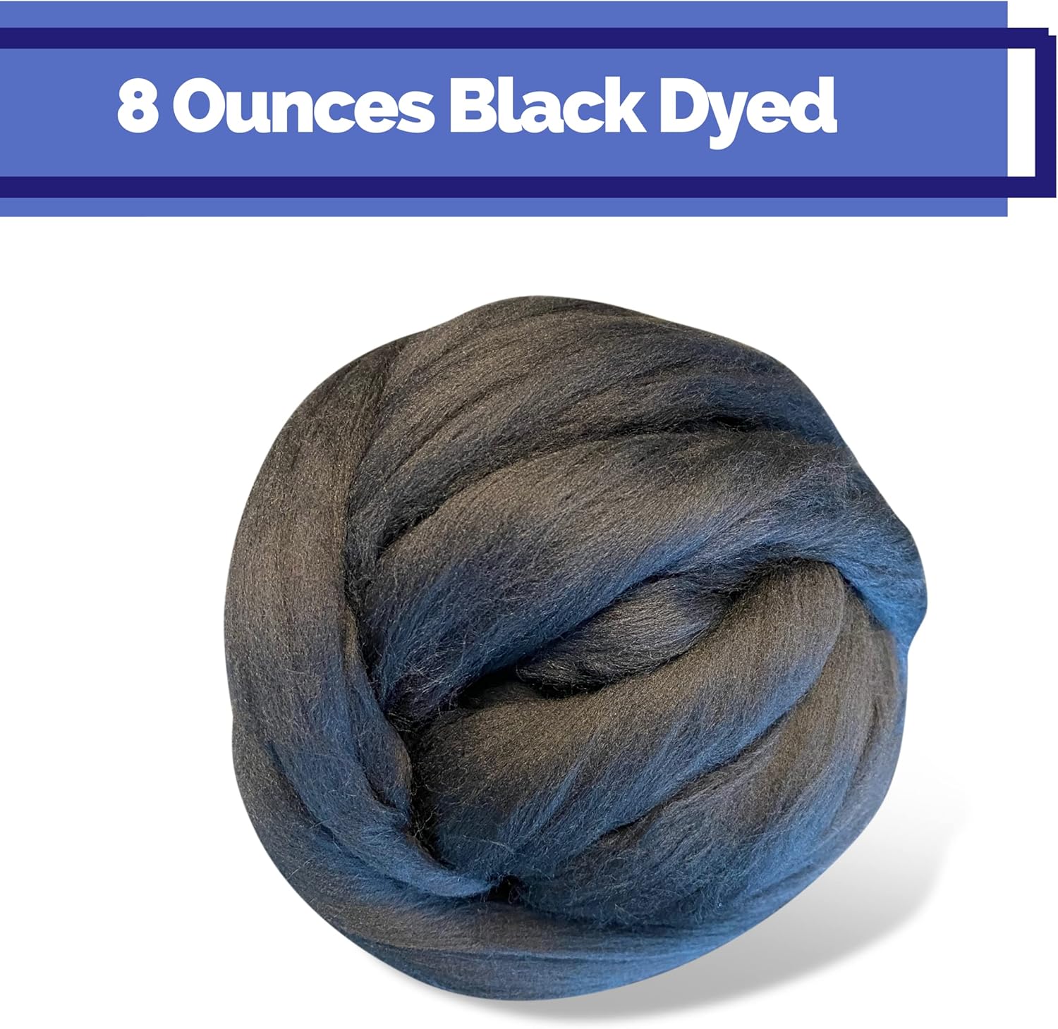Revolution Fibers Black Wool Roving 8 Ounces | Premium Merino Roving Wool for Blanket 21 Micron | Soft Spinning Wool Top, Chunky Roving Yarn, Needle & Wet Felting, Hand Spinning & Weaving