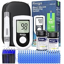 Riroga Blood Glucose Monitor Kit with 100 Glucometer Strips, 100 Lancets, 1 Blood Sugar Monitor,Blood Sugar Test Kit for Home Use,Travel Case for Blood Glucose Monitor Kit,Lancing Device, No Coding