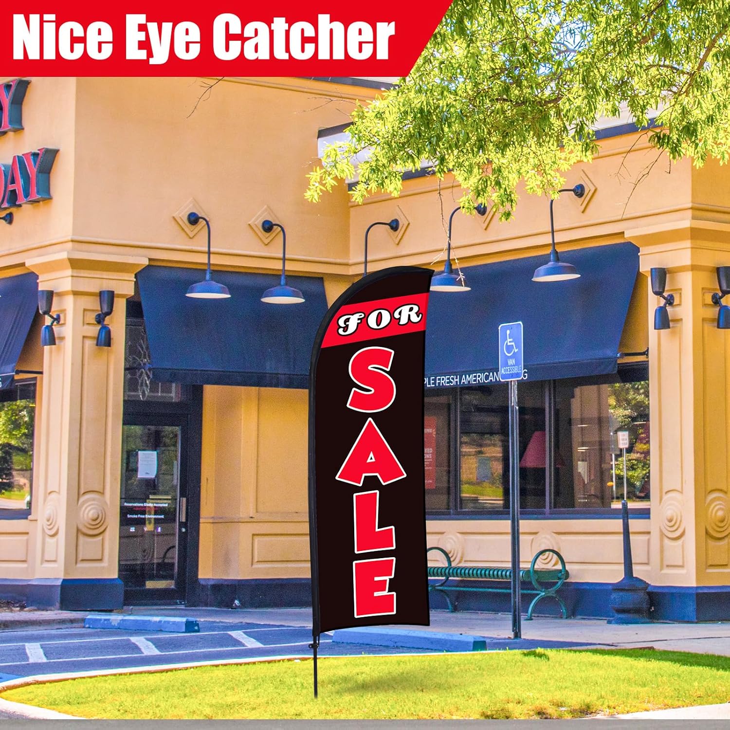 Buryeah 7 x 5.4ft Sale Feather Flag Large Sale Sign Flag with Pole Kit Huge Banner Sign with Rope for Retail Store Outside Garden Business Advertising (Black) - Image 4