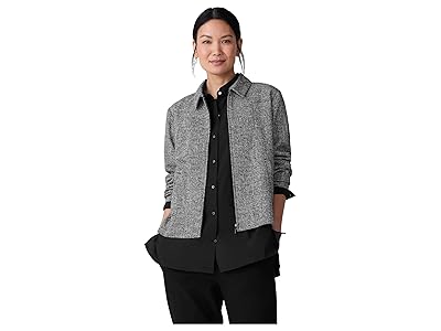 Eileen Fisher Cotton Tweed Classic Collar Zip Jacket Women