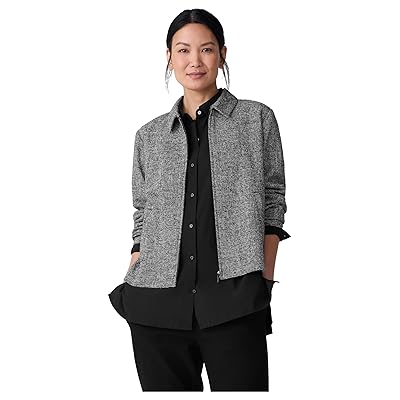 Eileen Fisher Cotton Tweed Classic Collar Zip Jacket Women