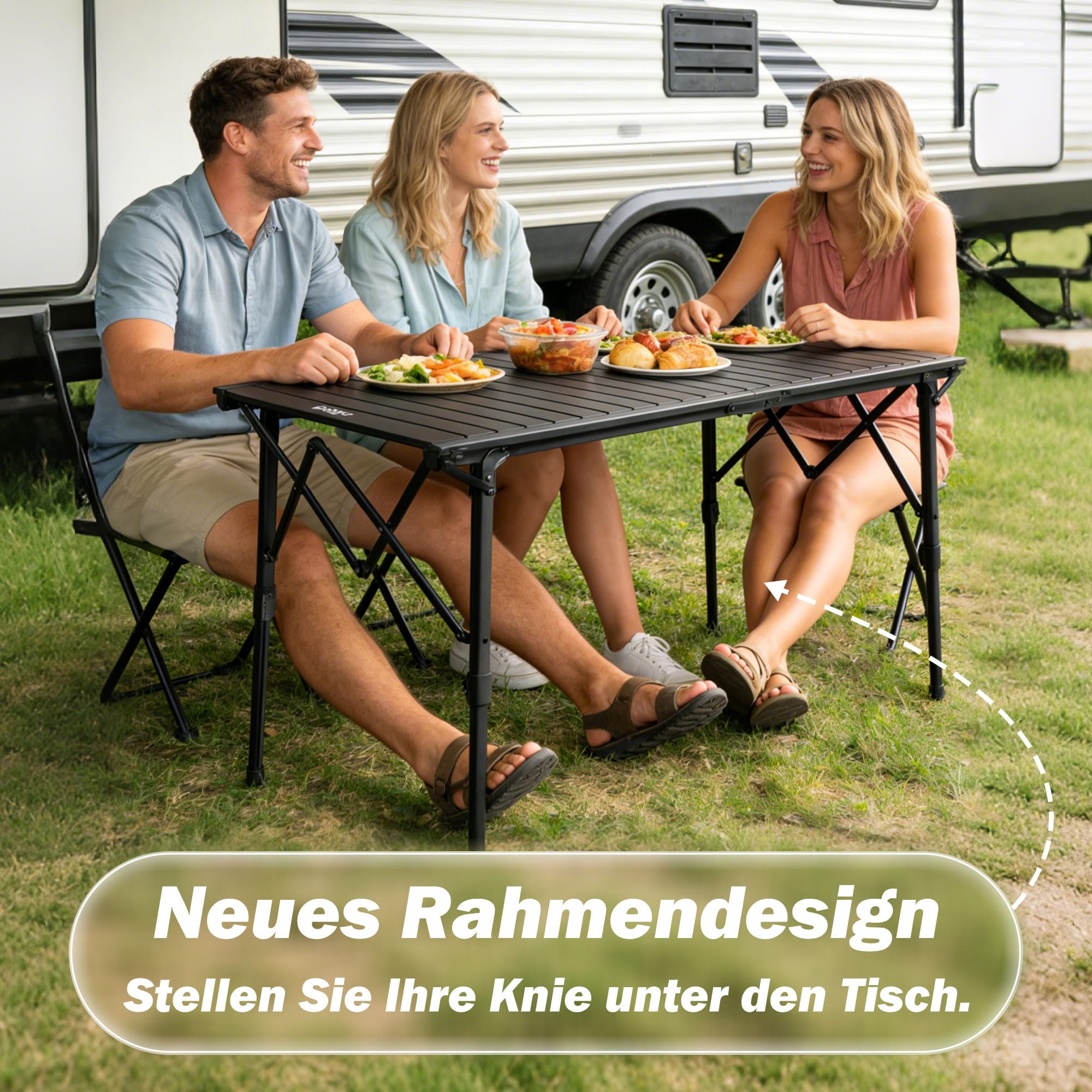 Campingtisch klappbar 128×60.5cm mit Aluminiumrahmen Aufrollbare Tischplatte Falttisch klappbar Höhenverstellung - bis 50kg inkl für 4-6 Personen