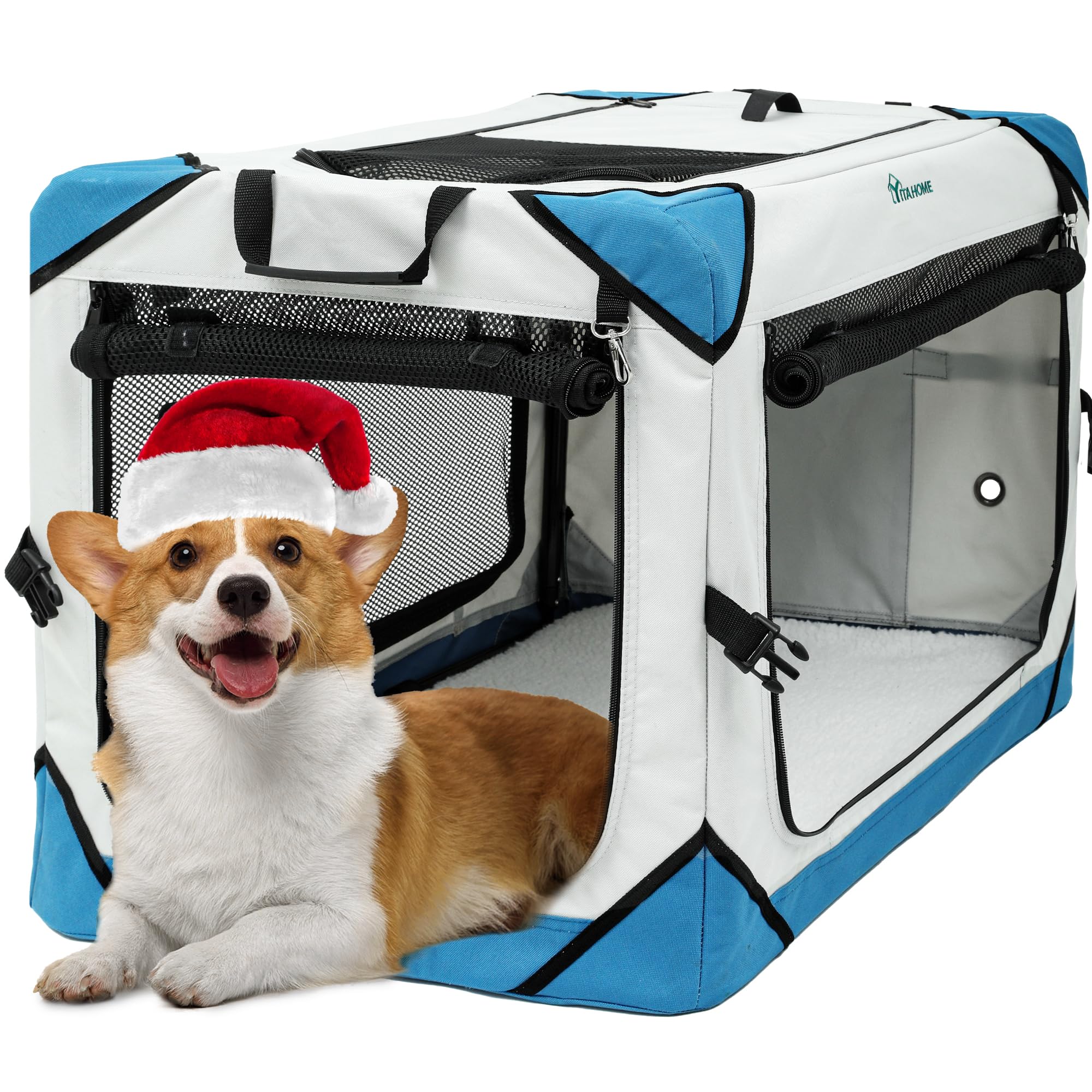 YITAHOME Pet Soft Dog Crate, Foldable Travel Dog Crate, Folding Pet Carrier, 76.2 x 53 x 53 cm