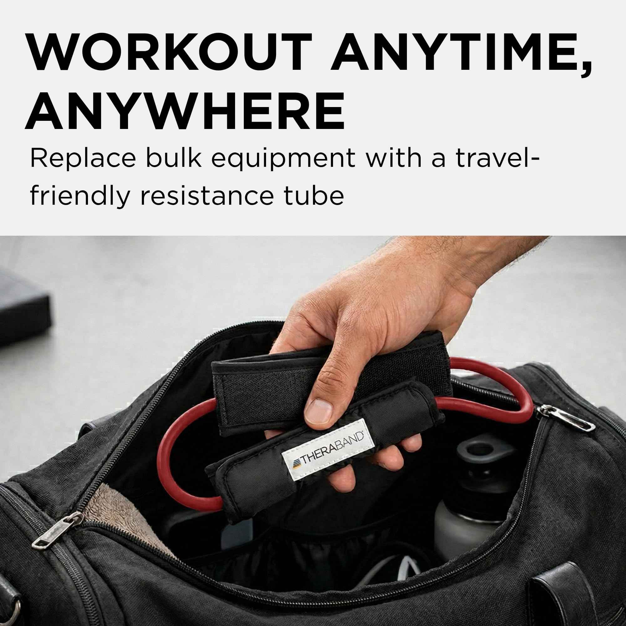 TheraBand Professional Latex Resistance Tubing with Handles For Upper-Body Exercise, Rehab and Conditioning, 12 Inch With Padded Cuffs, Red, Medium, Beginner Level 3