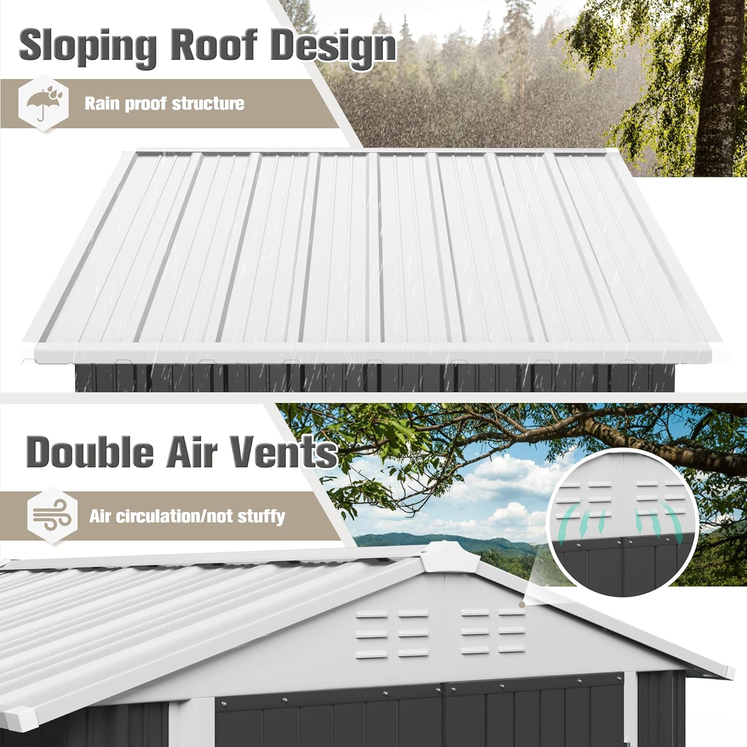 Gray 6' x 8' Metal Outdoor Storage Shed with Lockable Door