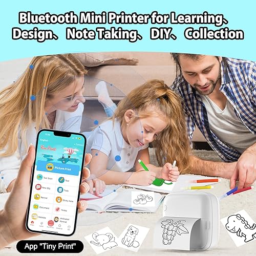 Miniatura 3 de HuiJuKeJi Mini impresora adhesiva con bolsillo de luz RGB impresora térmica sin tinta para iOS y Android, 9 rollos de papel térmico y 5 bolígrafos