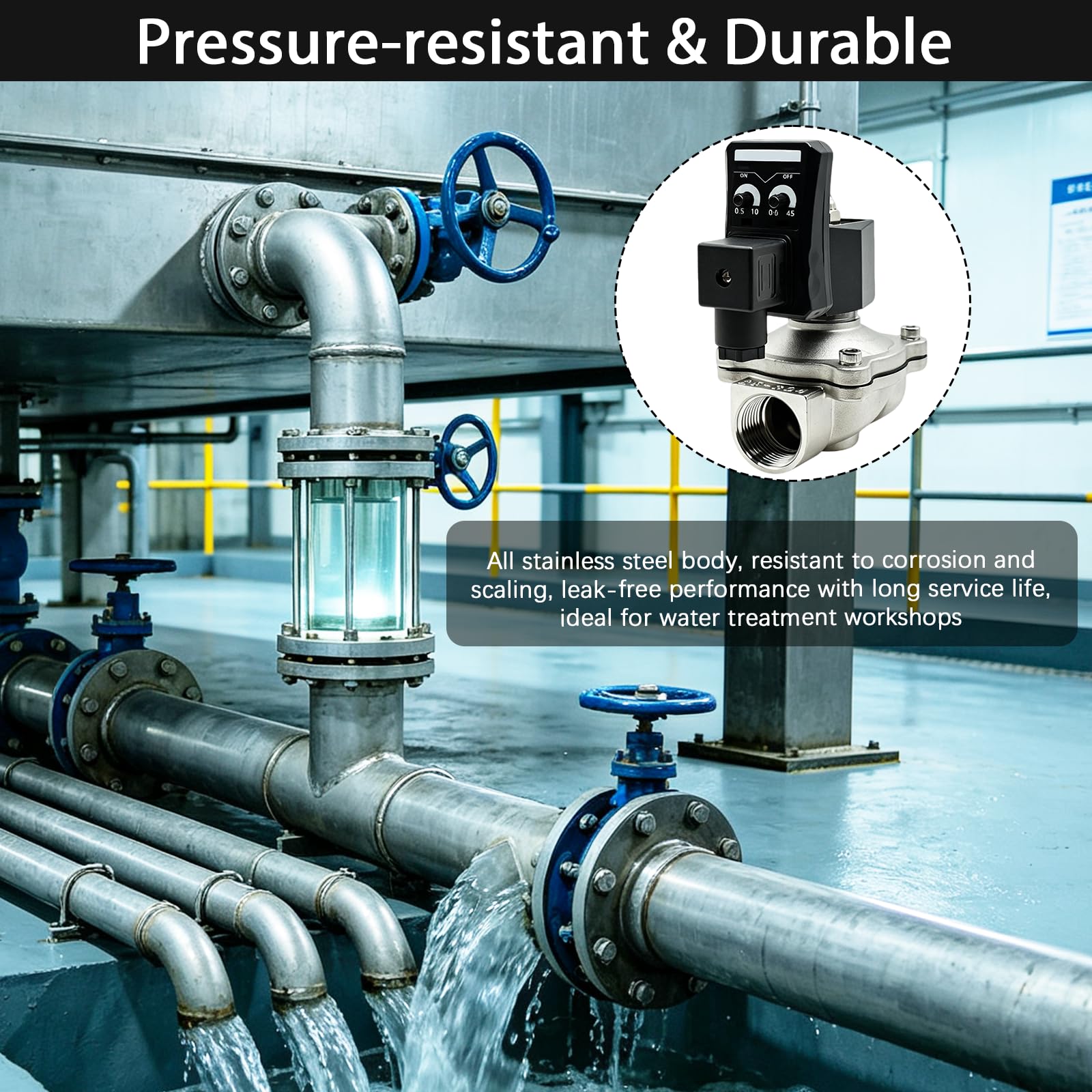 Elettrovalvola in Acciaio Inox 220V, Elettrovalvola Irrigazione | Normalmente Chiuso Elettrovalvola Elettrico di Controllo dell'acqua per Acqua, Aria, DN15