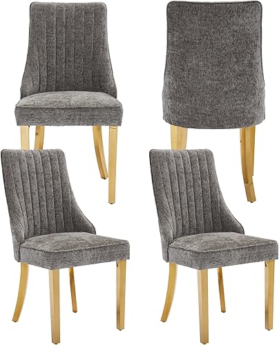 Miniatura 13 de Aoowow Juego de 4 sillas de comedor tapizadas de mezcla de lino, sillas de comedor copetudas con canales para cocina, patas de madera maciza, sillas