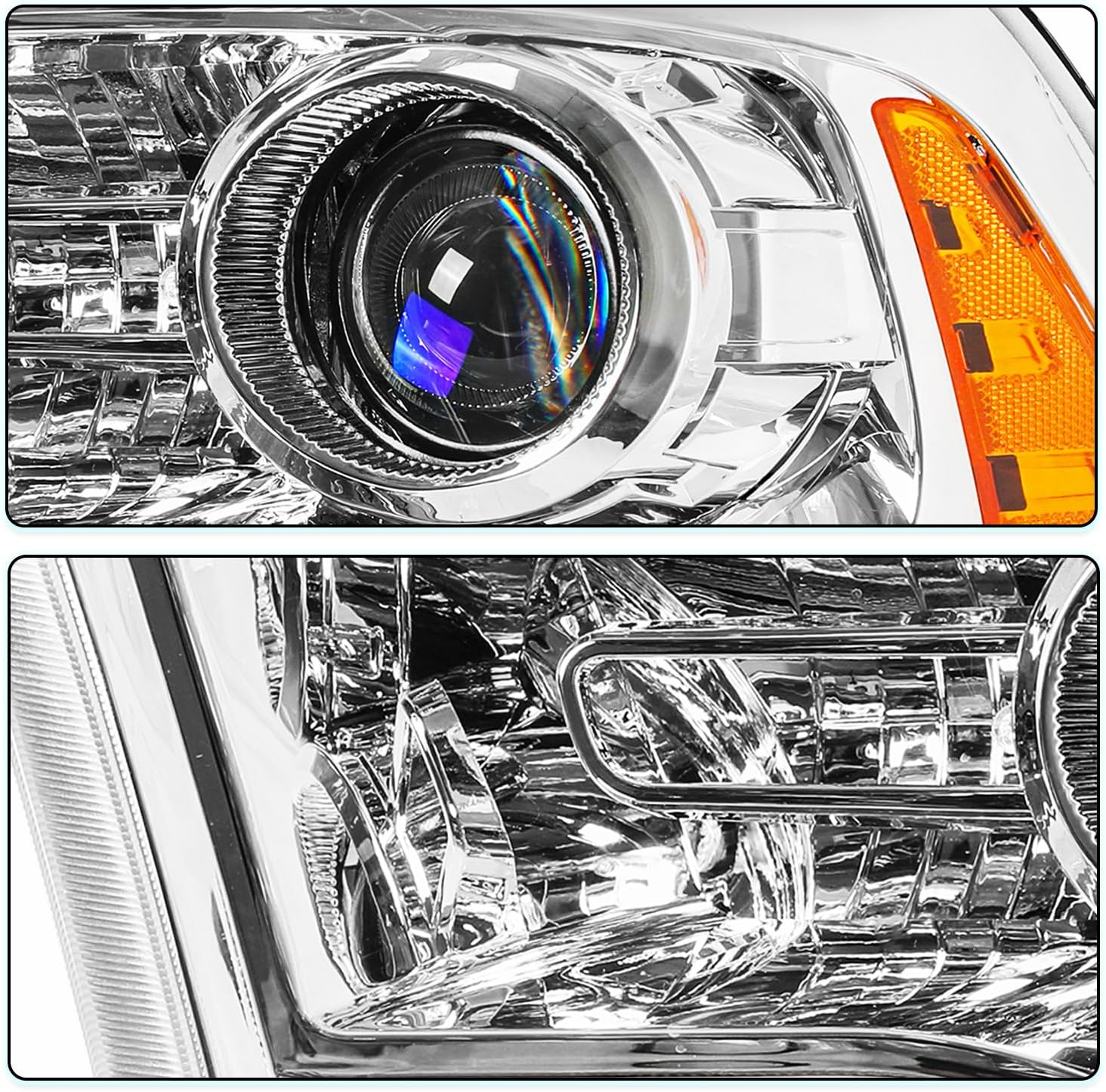 TUSDAR Factory Projector Headlights Assembly Fit for 2013-2018 Dodge Ram 1500 2500 3500, OE Style Replacement Halogen Headlamp with LED DRL and Bulbs Chrome Housing Amber Reflector