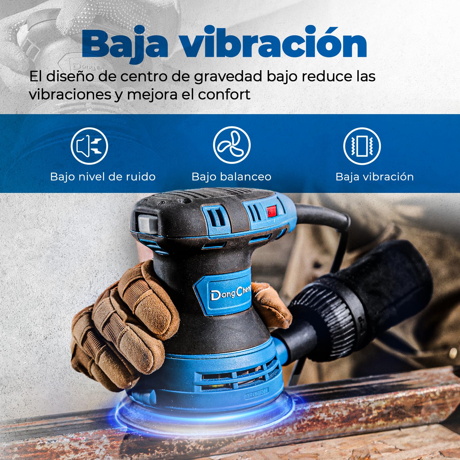 DongCheng Lijadora orbital aleatoria 300W, 125mm, 6 velocidades, 4.000-12.000 rpm con colector de polvo y 10 lijas, ideal para proyectos de carpintería y bricolaje
