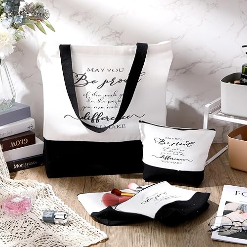 Vista 4 de Silkfly 32 piezas inspiradoras bolsa de lona con cremallera reutilizable motivacional bolsa de maquillaje conjunto para mujeres, amigas compañeras