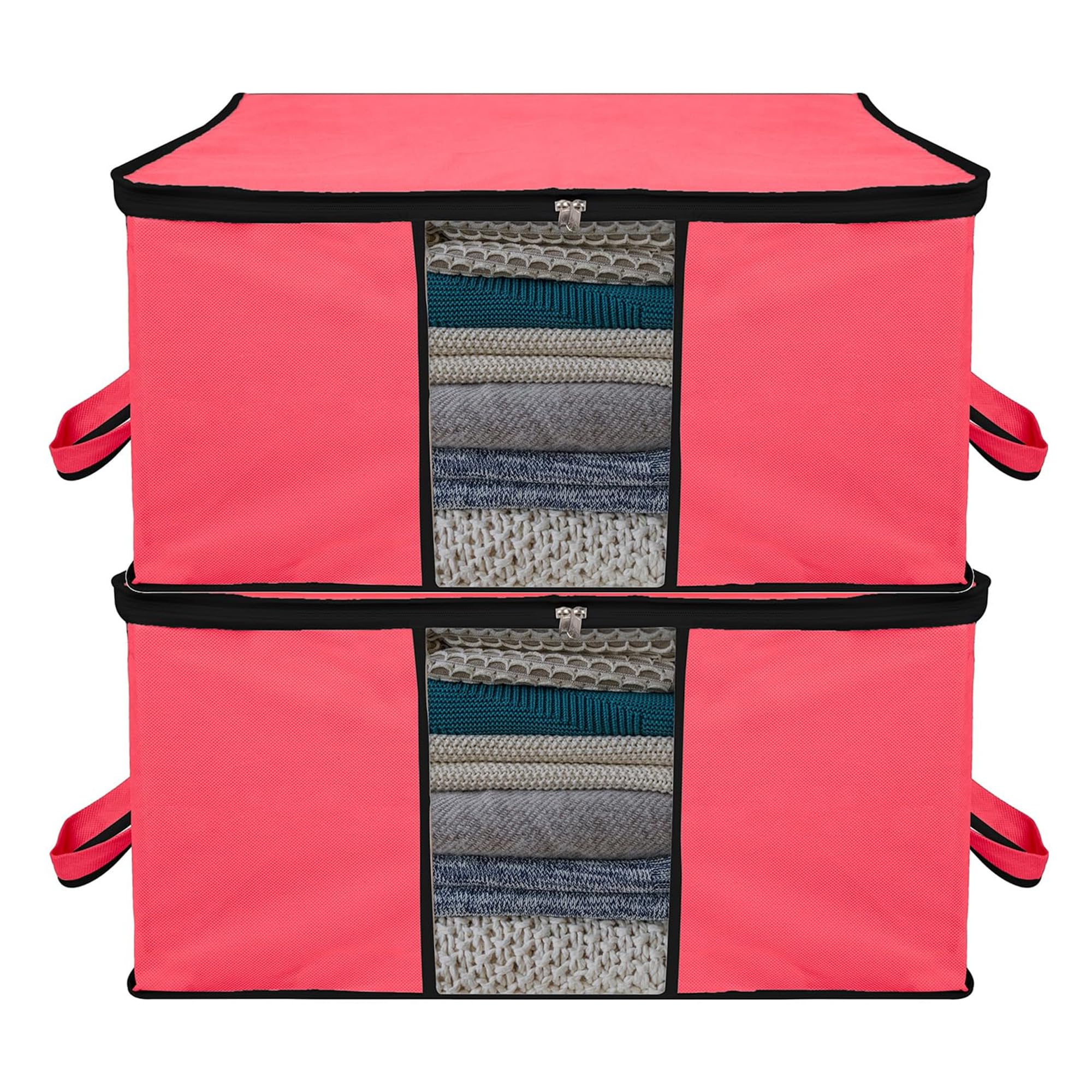 Kuber Industries Pack of 2 Underbed Storage Bag with Handle | Blanket Carry Bag for Travel | Dustproof Storage Bag for Clothes | Plain Black Border | Pink (B0DB1LRYTP) Amazon Price History, Amazon Price Tracker