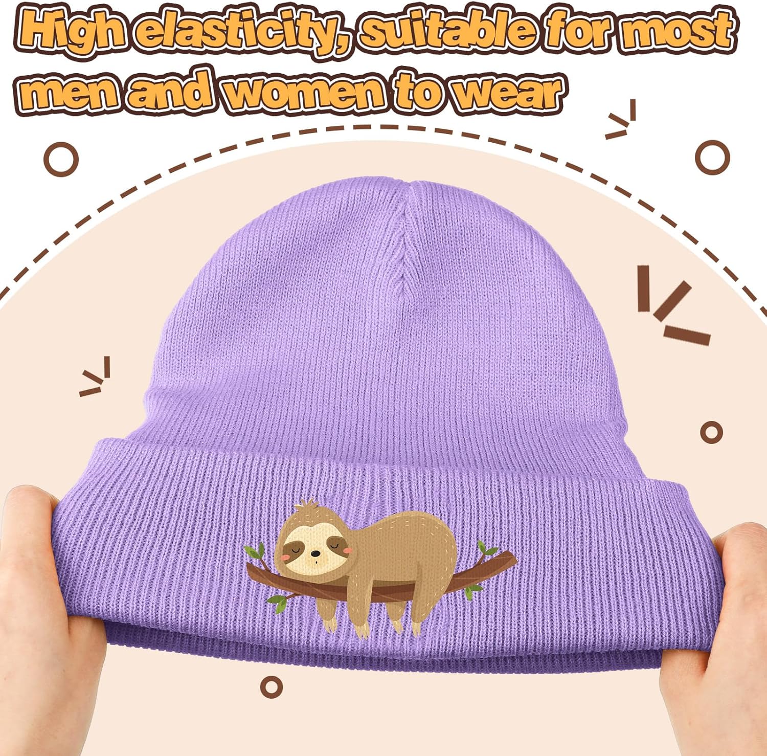 Hicarer Sloth Beanie Winter Purple Hat for Women Cute Sloth Knitted Cap Winter Crochet Hat Gifts for Women Animal Lovers - Image 3