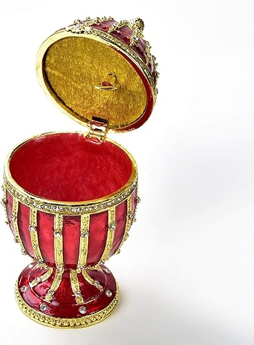 Miniatura 2 de KALIFANO Red Faberge Egg - Joyero con cristales Swarovski y piedras preciosas hechas para almacenamiento, organización y exhibición, hecha a mano
