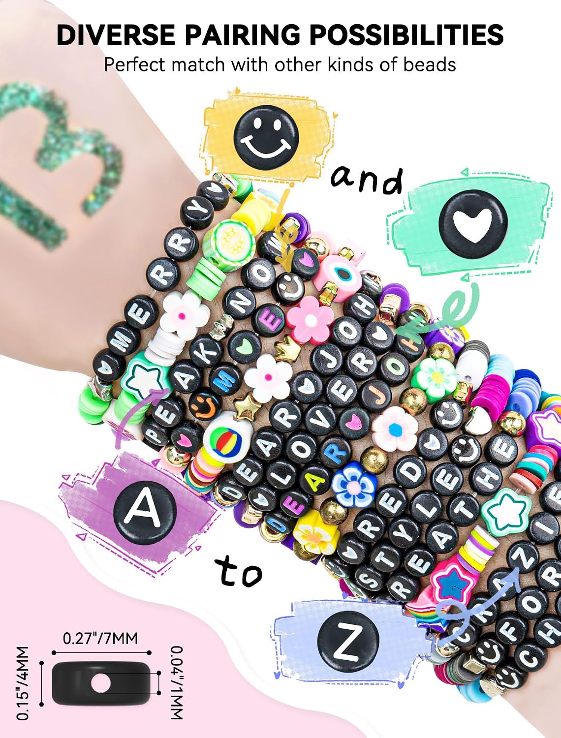 ARTDOT 1400 Pieces Letter Beads for Friendship Bracelets Making Kit, 28 Styles Assortment Jewelry Making Supplies Alphabet Beads Set with Cases Preppy Crafts Gifts, White Black Box Packed