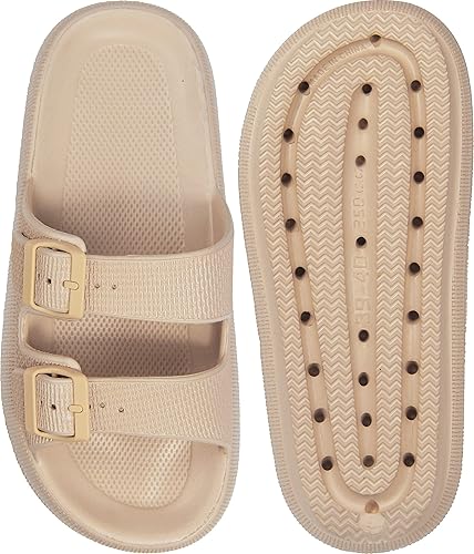 Miniatura 7 de Weweya Sandalias para mujer y hombre - Pantuflas acolchadas - Sandalias ajustables con doble hebilla - Sandalias planas de EVA