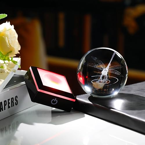 Miniatura 4 de Qianwei Regalos de libélula para mujer, bola de cristal 3D de 3.14 pulgadas, decoración láser de libélula de cristal, animales, libélula de regalo,