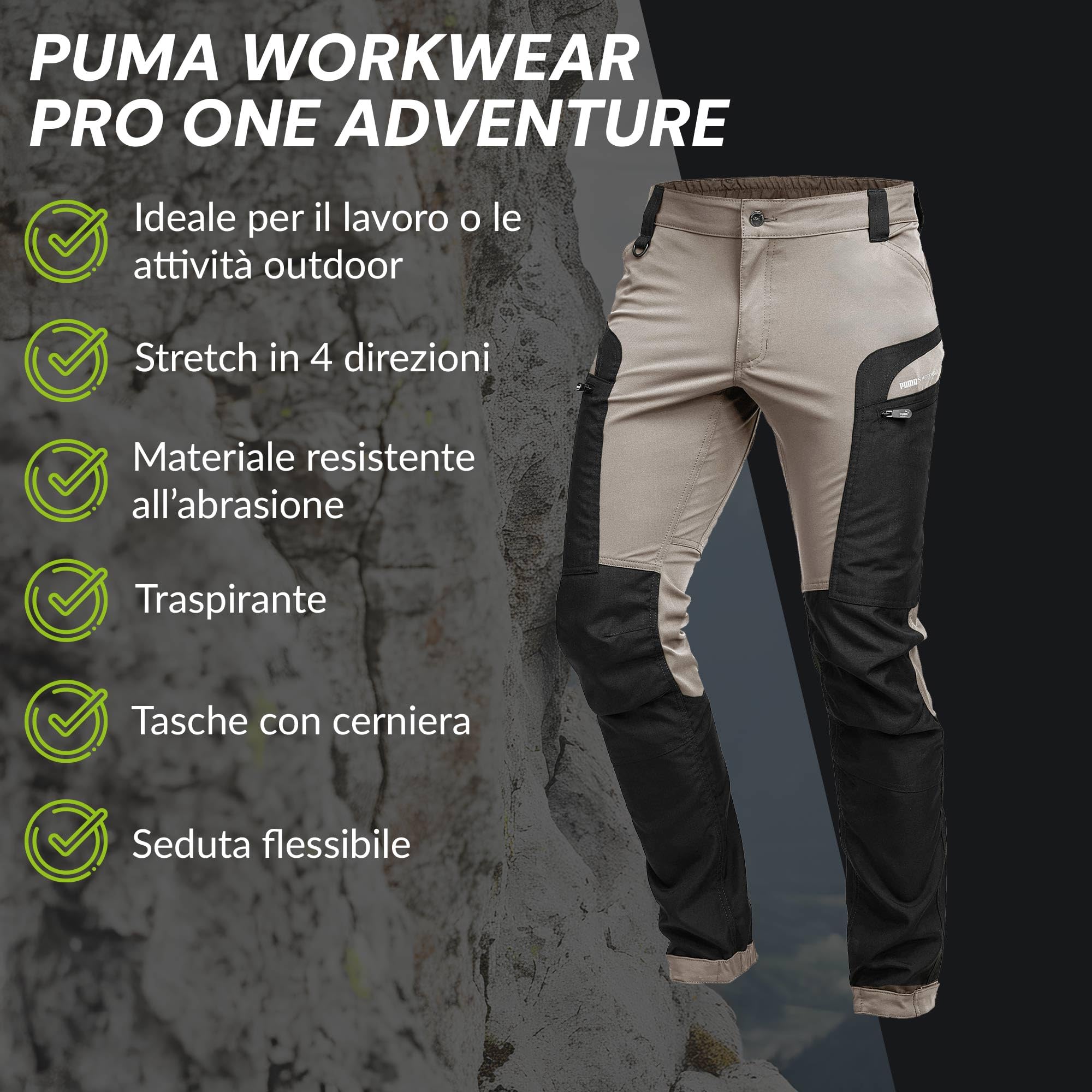 PUMA Workwear ProOne Adventure - Pantaloni da trekking da uomo, traspiranti e durevoli, parzialmente idrorepellenti, ripstop cargo