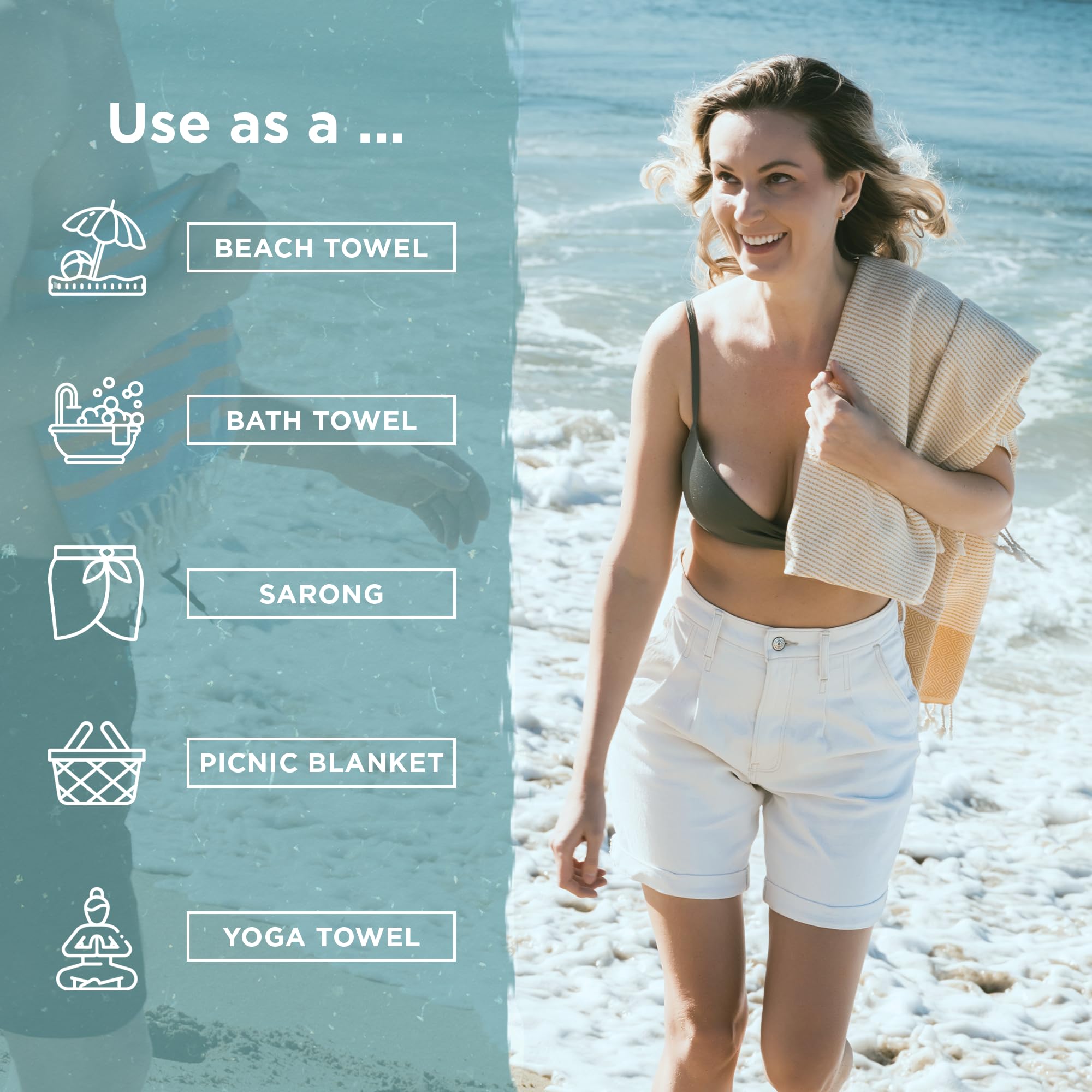 Beach Towels Oversized Oversized Turkish Beach Towel 37x67 Inches - Quick Dry Sand Free Diamond Dobby Sage Beach Blanket Folds Into Bag - View #9